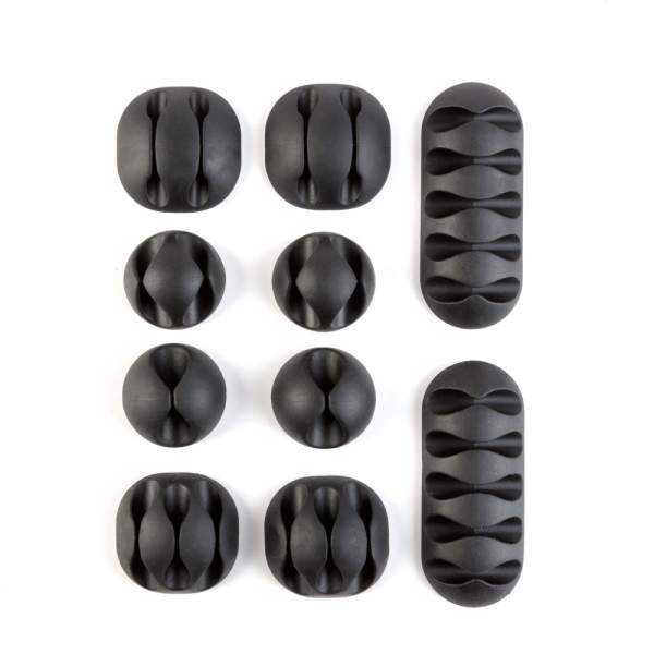 Set de fixare cabluri - autoadeziv - negru - 10 buc/pachet