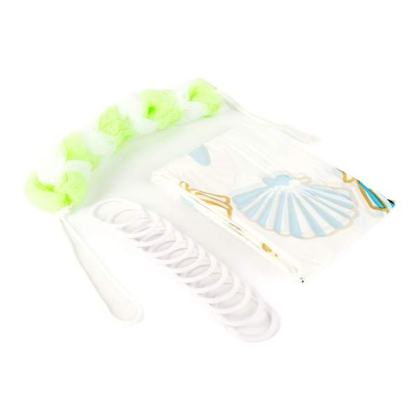 Set perdea de duș cu burete de baie – 180 x 180 cm
