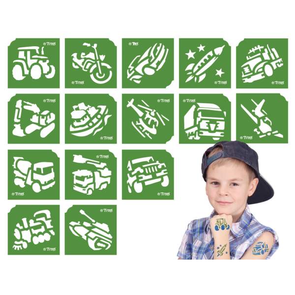 Set șabloane tatuaje - vehicule - 15 buc