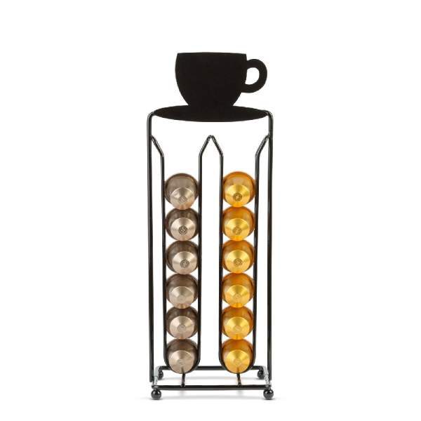 Suport metalic pentru capsule de cafea – 28 capsule Nespresso – 125 x 115 x 340 mm – negru mat