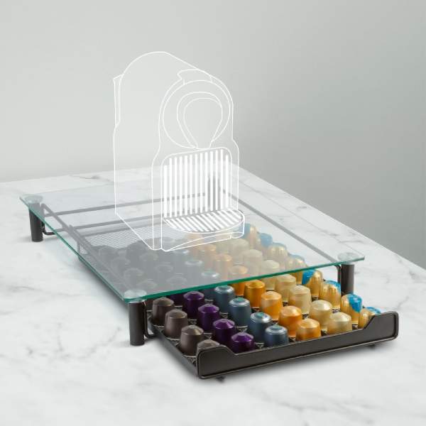 Suport metalic pentru capsule de cafea – 60 capsule Nespresso – 410 x 260 x 60 mm – negru mat