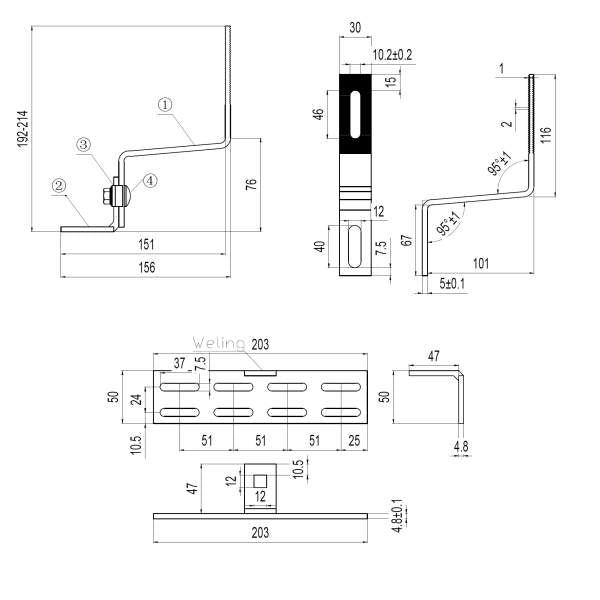 Suport reglabil pentru montaj panou fotovoltaic pe acoperiș cu țiglă (în Z)