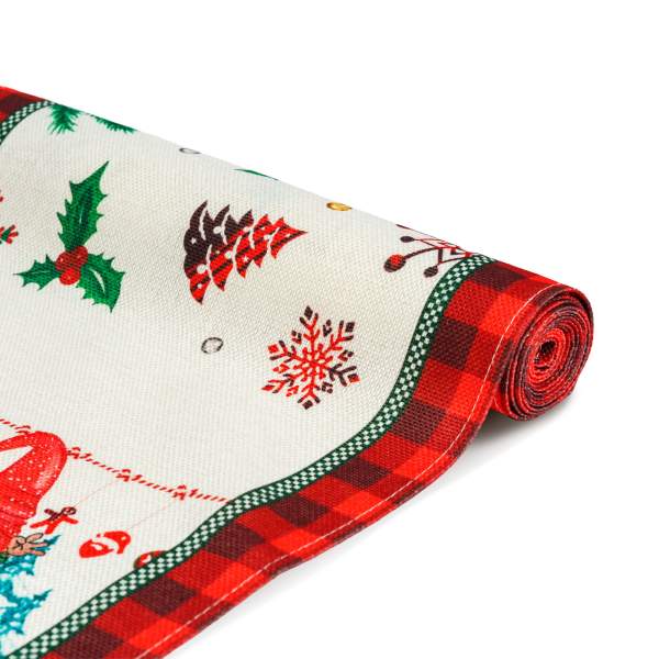 Traversă decorativă de masă – model spiriduș – 183 x 33 cm – roșu/negru – poliester